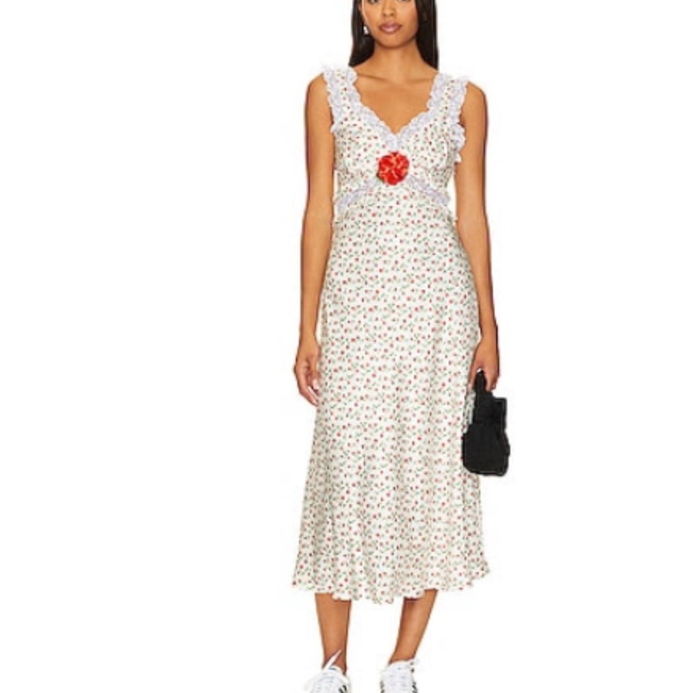 For Love and Lemons White and Rose Midi Dress